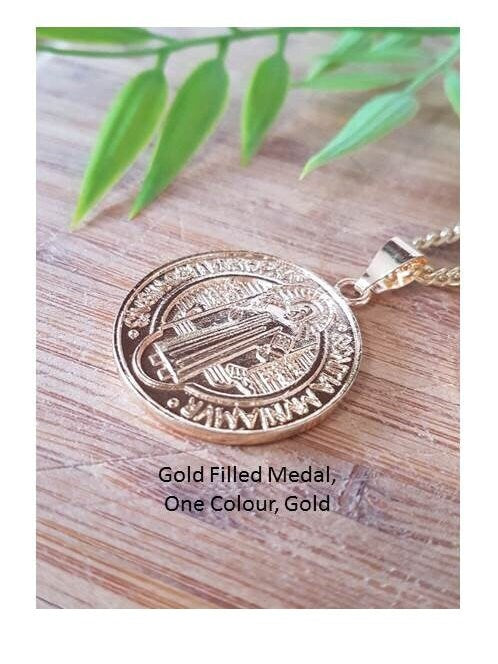 Extra Large St Benedict Gold Charm,St Benedict Gold Filled Super Big Medal,Rose Gold Plated Gold Filled Coin Medal,Men St Benedict Pendant