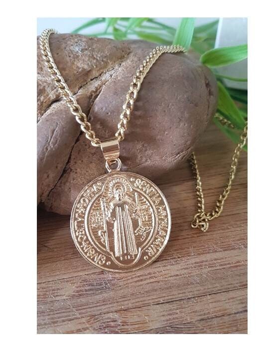Extra Large St Benedict Gold Charm,St Benedict Gold Filled Super Big Medal,Rose Gold Plated Gold Filled Coin Medal,Men St Benedict Pendant