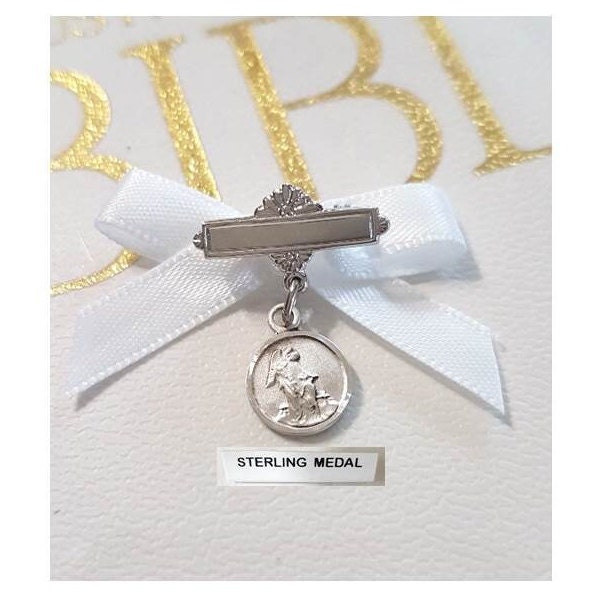 Guardian Angel Sterling Silver Medal Pin,Sterling Bar Pin,Baby and Toddler Lapel Pin,Guardian Angel Necklace,Baptism Gift,Christening Gift