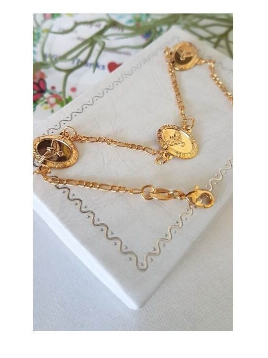 Gold Filled Holy Spirit Bracelet,18K Gold Filled Espirito Santo, Confirmation Bracelet, Gold Oval Holy Spirit medal,Religious Gold Chain