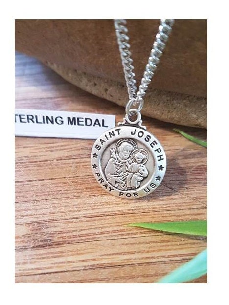 St Joseph Sterling Silver Medal,Saint Joseph Sterling Pendant,Patron Of Fathers and Families,Gifts for Husband,Men's Religious Gift