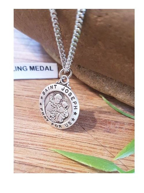 St Joseph Sterling Silver Medal,Saint Joseph Sterling Pendant,Patron Of Fathers and Families,Gifts for Husband,Men's Religious Gift
