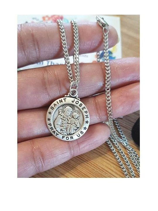 St Joseph Sterling Silver Medal,Saint Joseph Sterling Pendant,Patron Of Fathers and Families,Gifts for Husband,Men's Religious Gift