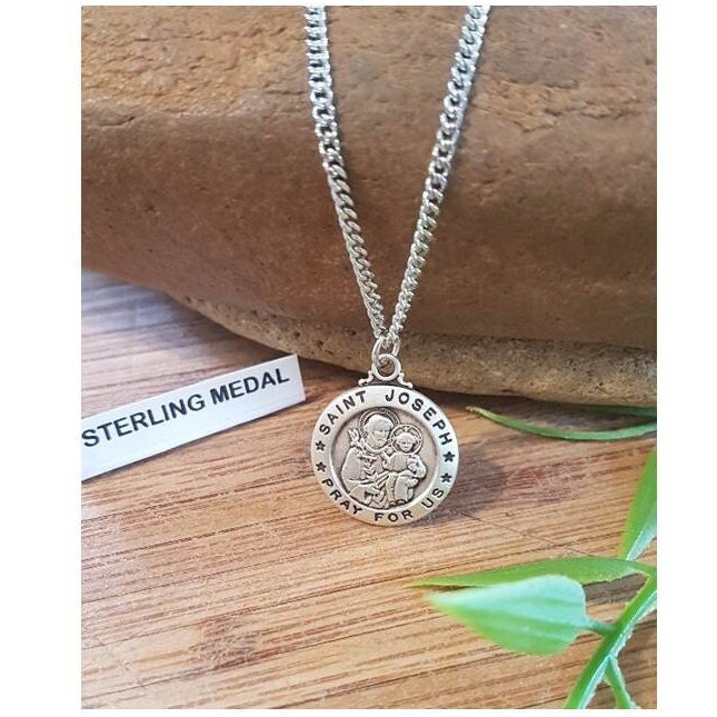 St Joseph Sterling Silver Medal,Saint Joseph Sterling Pendant,Patron Of Fathers and Families,Gifts for Husband,Men's Religious Gift