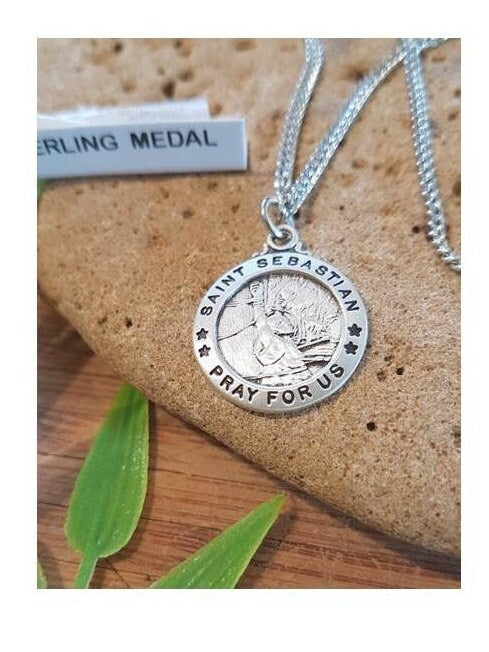 St Sebastian Sterling Medal,Patron Saint for Athletes,Adults Patron Saint Medal,Sterling Silver Saint Sebastian Necklace,Sports Related Gift