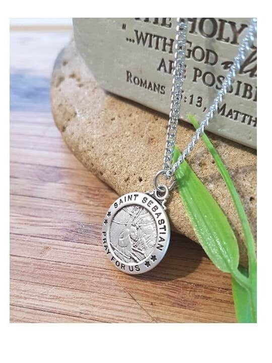 St Sebastian Sterling Medal,Patron Saint for Athletes,Adults Patron Saint Medal,Sterling Silver Saint Sebastian Necklace,Sports Related Gift
