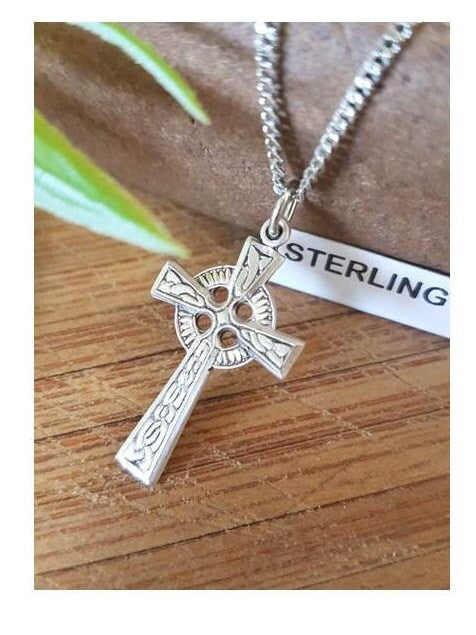 Celtic Sterling silver Cross,Ladies Celtic Cross,Children's Irish Cross,Celtic Knot, Boys Christian Jewelry,St Patricks' Jewelry