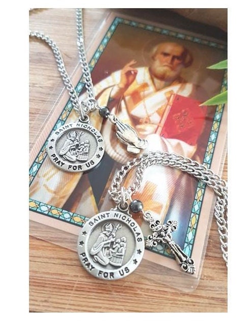 St Nicholas Pewter Medal,Saint Nicholas with Prayer card,Patron Saint For Children,Boys Confimation Name,Communion and Confirmation Gifts