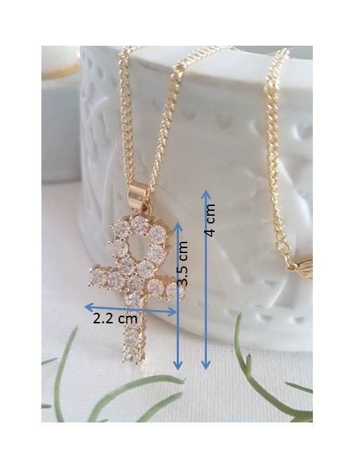 Big Egyptian Ankh Cross,Chunky Gold Filled Ankh Cross Necklace,18K Gold Filled with CZ Crystal Cross Pendant,Unisex Gold Cross Jewelry