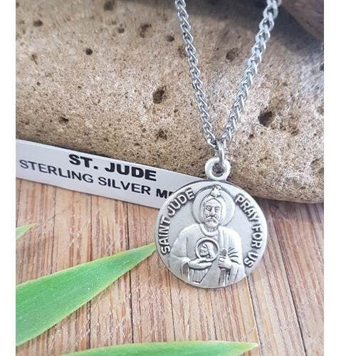 St Jude Thaddeus Sterling Medal,Adult Sterling Patron Saint Necklace,Saint Jude Silver Pendant,St Jude for Desperate Cause,Lost Cause Saint