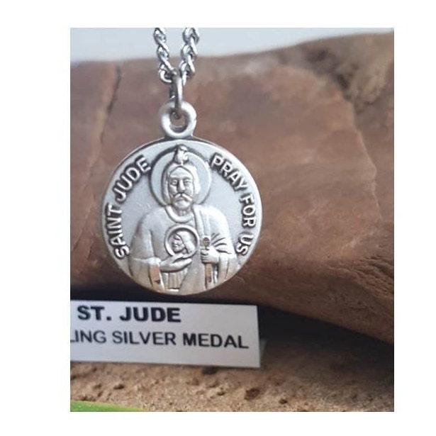 St Jude Thaddeus Sterling Medal,Adult Sterling Patron Saint Necklace,Saint Jude Silver Pendant,St Jude for Desperate Cause,Lost Cause Saint