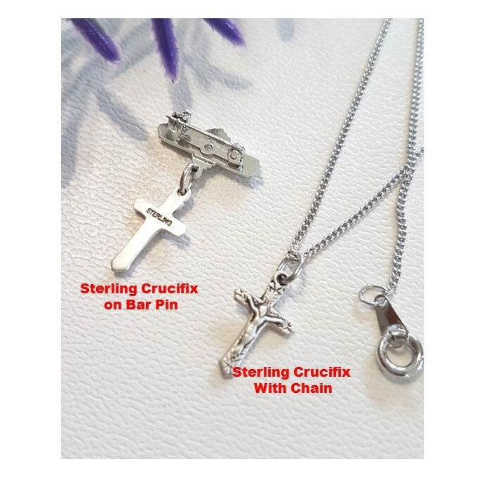 Baby Sterling Crucifix, Sterling Silver Medal Bar Pin,Childrens Sterling Silver Pendant ,Christening Gift,New Baby Gift,Baptism Jewelry