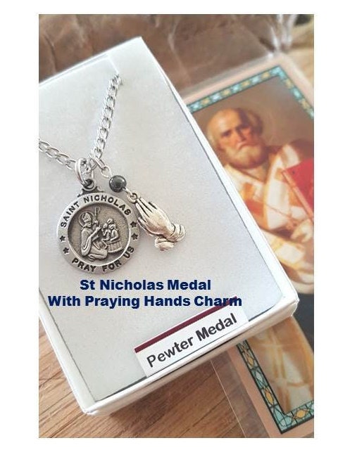 St Nicholas Pewter Medal,Saint Nicholas with Prayer card,Patron Saint For Children,Boys Confimation Name,Communion and Confirmation Gifts