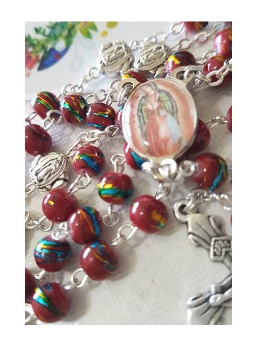 Virgin Of Guadalupe Rosary,Red Venetian Glass Rosary,Our Lady of Guadalupe Medal Rosary,Apparition of Mary Rosary,Latin America Patron Saint
