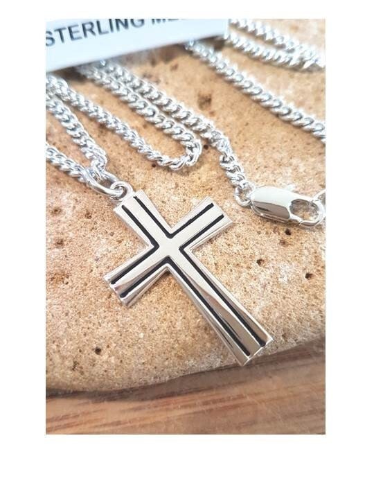Adult Sterling Cross For Men, Polished and Big Sterling Cross Medal, Anglican Cross, Simple Cross Jewelry, Quality Men's Cross, Black Cross