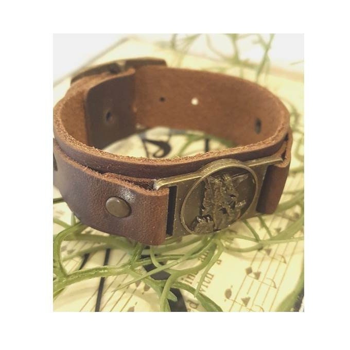 Leather Bracelet St Michael,Saint Michael Men Bracelet,Genuine Leather Bracelet with Arc Angel Michael Medal,Christian Men Jewelry