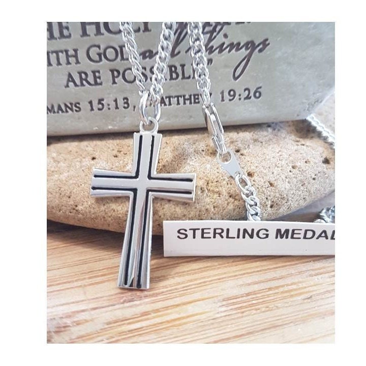 Adult Sterling Cross For Men, Polished and Big Sterling Cross Medal, Anglican Cross, Simple Cross Jewelry, Quality Men's Cross, Black Cross