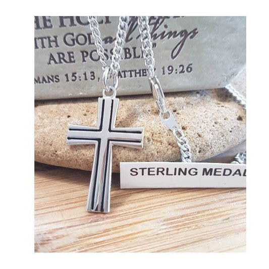 Adult Sterling Cross For Men, Polished and Big Sterling Cross Medal, Anglican Cross, Simple Cross Jewelry, Quality Men's Cross, Black Cross