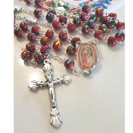 Virgin Of Guadalupe Rosary,Red Venetian Glass Rosary,Our Lady of Guadalupe Medal Rosary,Apparition of Mary Rosary,Latin America Patron Saint