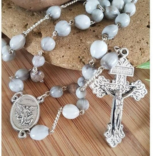 St Michael Rosary, Job's Tear Beads Rosary, Rosary with St Michael Arcangel Medal ,Pardon Cross Catholic Rosary, Italian Beads Rosary