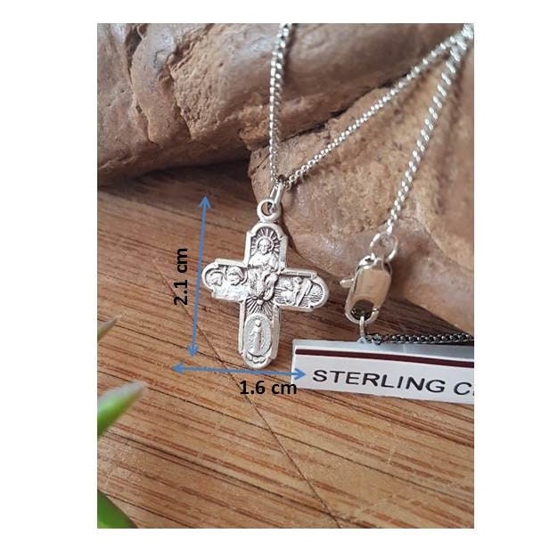 4 Way Cross Medal,Sterling Silver Cross Pendant,Catholic Four Way Medallion,St Christopher Cross,St Joseph ,Sacred Heart Medal.Holy Spirit
