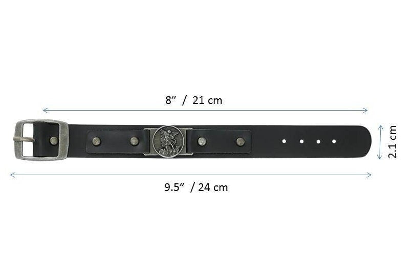 Leather Bracelet St Michael,Black Saint Michael Men Bracelet,Genuine Leather Bracelet with Arc Angel Michael Medal,Christian Men Jewelry