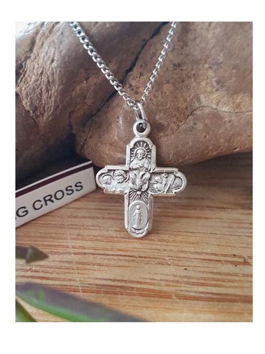 4 Way Cross Medal,Sterling Silver Cross Pendant,Catholic Four Way Medallion,St Christopher Cross,St Joseph ,Sacred Heart Medal.Holy Spirit