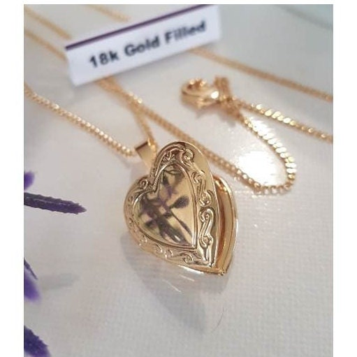 Gold Filled Heart Locket/Shiny 18Kt Gold Filled Locket Pendant,Hearts Photo Charm,Necklace for Her,Memorial Gifts,Mothers Day Jewelry