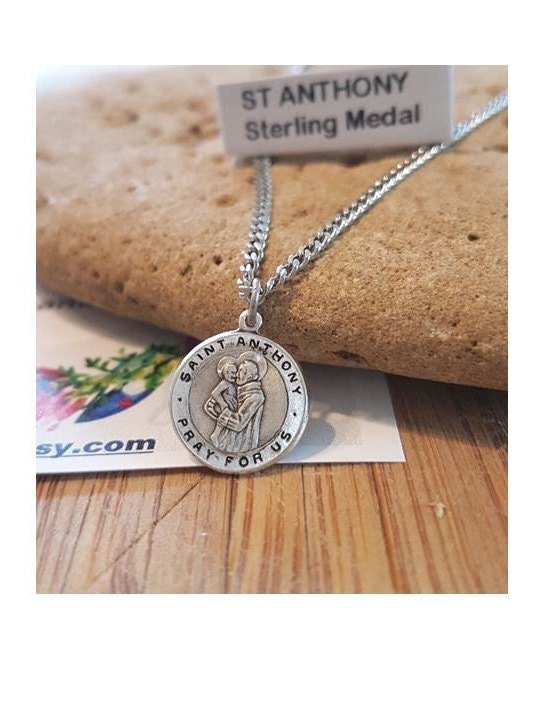Small St Anthony Sterling Medal,Saint Anthony Kids Pendant,Children Sterling Necklace,St Anthony of Padua, Italian Saint,Confirmation Gifts
