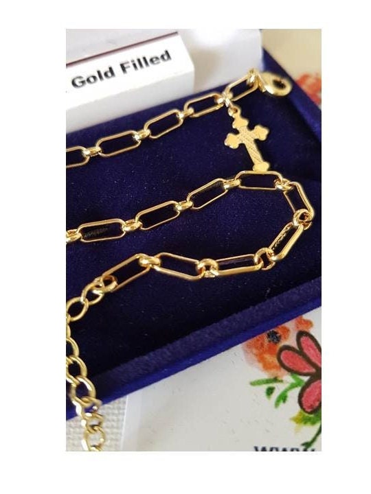 Gold Filled Link Bracelet,18K Gold Filled paperclip Bracelet,New trendy link bracelet with Cross,Cute Ladies and Girls Religious Bracelet
