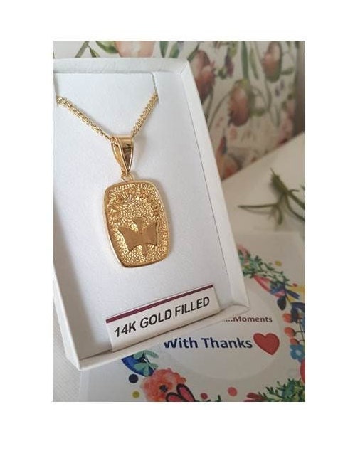 Holy Spirit Gold Filled Pendant,Chunky Religious Necklace,Mens Holy Spirit Chain,Espiritu Santo Medal,Blessings Necklace for adult,RCIA Gift