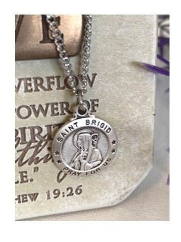 Sterling Silver St Brigid Necklace/Fertility and Babies Patron Saint Silver Medal/Unisex Sterling St Brigid Pendant/Our Lady of the Irish