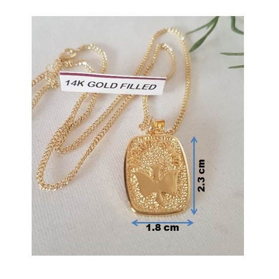 Holy Spirit Gold Filled Pendant,Chunky Religious Necklace,Mens Holy Spirit Chain,Espiritu Santo Medal,Blessings Necklace for adult,RCIA Gift