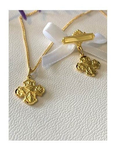 Gold On Sterling Baby Cross,18KT Gold and Sterling Silver Small Cross,Mini 4 Way Cross , Gold Orthodox Cross,Christening and Baptism Gift