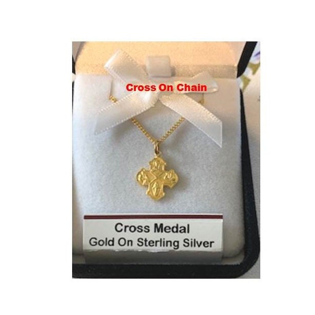 Gold On Sterling Baby Cross,18KT Gold and Sterling Silver Small Cross,Mini 4 Way Cross , Gold Orthodox Cross,Christening and Baptism Gift