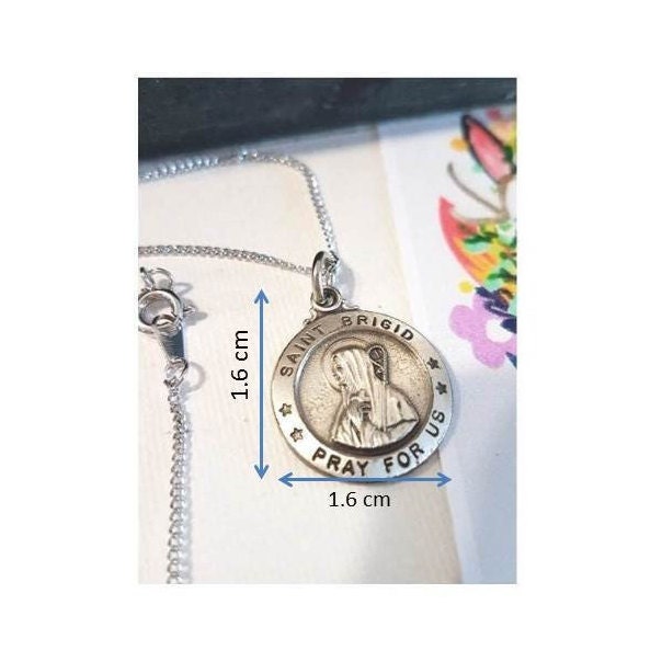 Sterling Silver St Brigid Necklace/Fertility and Babies Patron Saint Silver Medal/Unisex Sterling St Brigid Pendant/Our Lady of the Irish