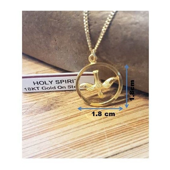 Holy Spirit Necklace,Gold Plated On Sterling Silver Confirmation Medal,18KT Gold plated Cut Out Coin Pendant,Christian and Catholic Gifts