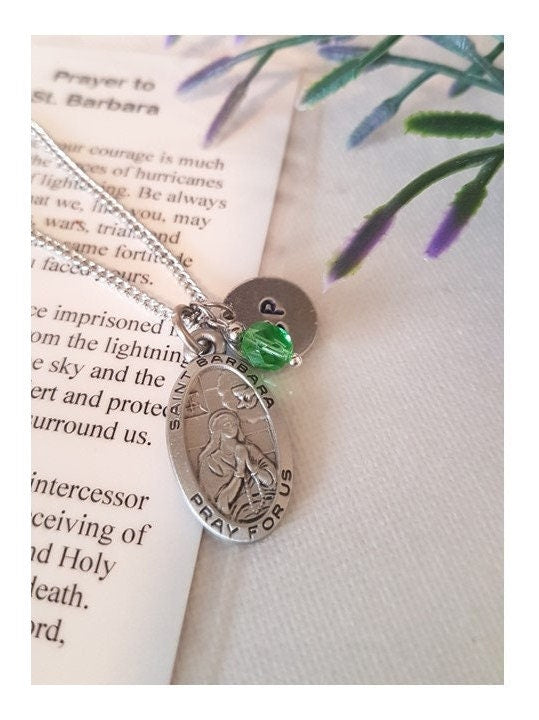 St Barbara Medal, Personalised Patron Saint Necklace, Popular Saints For Girls, Confirmation Gifts, First Communion and Birthstone Jewellery