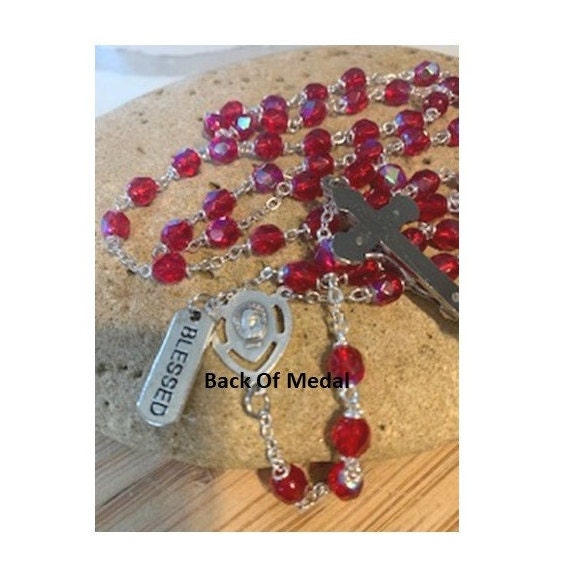 Ruby Birthstone Rosary, July Birthstone Rosary In Red Ruby with Birthstone Attributes Tag & How to Pray the Rosary Booklet Set, Sacred Heart