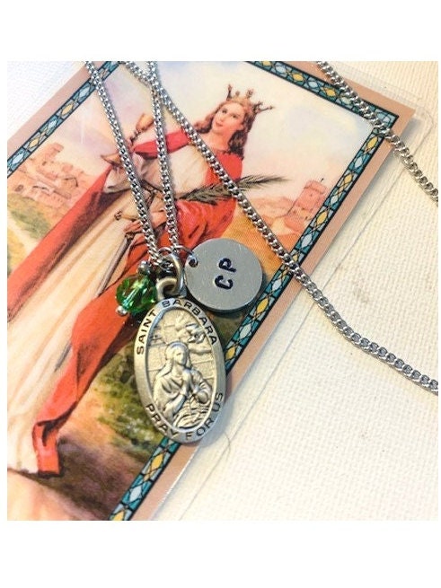 St Barbara Medal, Personalised Patron Saint Necklace, Popular Saints For Girls, Confirmation Gifts, First Communion and Birthstone Jewellery