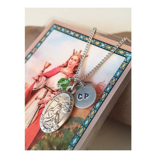 St Barbara Medal, Personalised Patron Saint Necklace, Popular Saints For Girls, Confirmation Gifts, First Communion and Birthstone Jewellery