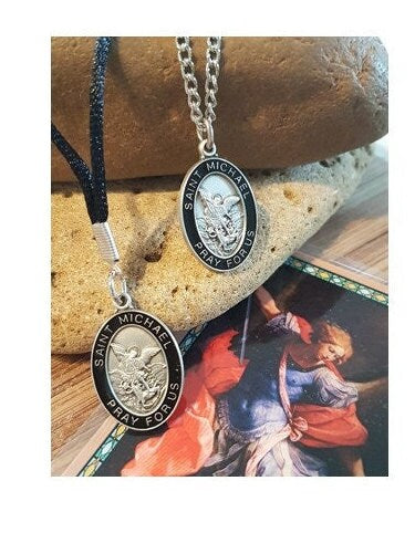 Saint Michael Necklace, Black Saints Medal for Men, Adult Patron Saints Medal, Black Chain Pendant, Archangel Jewelry, Angel for Protection