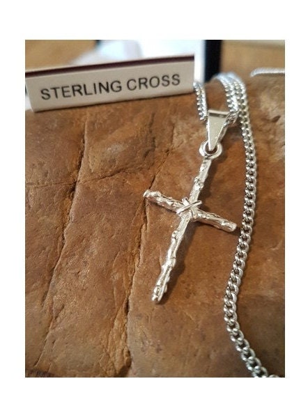 Sterling Cross Pendant, Boys Cross Necklace, Crown Of Thorns Medal, Men Rugged Sterling Cross, Graduation Gift Ideas, Confirmation Jewelry