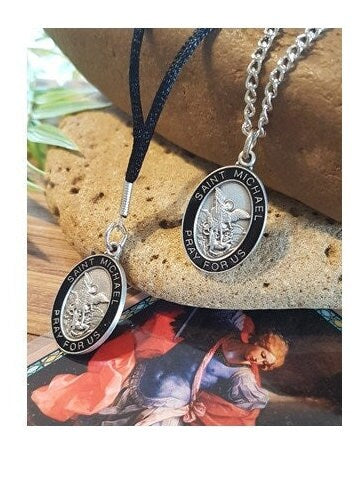 Saint Michael Necklace, Black Saints Medal for Men, Adult Patron Saints Medal, Black Chain Pendant, Archangel Jewelry, Angel for Protection