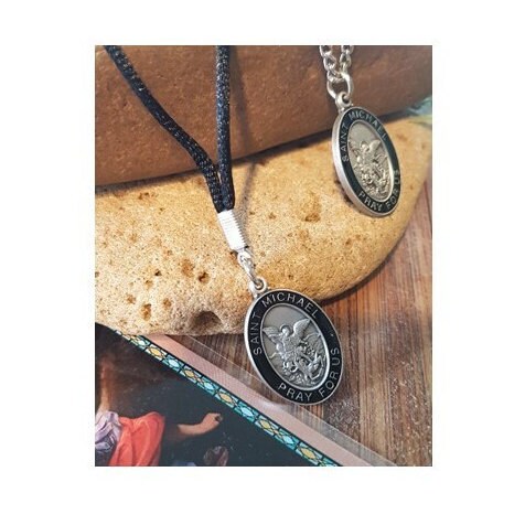 Saint Michael Necklace, Black Saints Medal for Men, Adult Patron Saints Medal, Black Chain Pendant, Archangel Jewelry, Angel for Protection