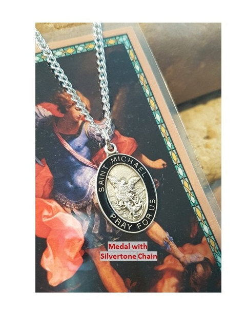 Saint Michael Necklace, Black Saints Medal for Men, Adult Patron Saints Medal, Black Chain Pendant, Archangel Jewelry, Angel for Protection
