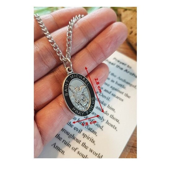 Saint Michael Necklace, Black Saints Medal for Men, Adult Patron Saints Medal, Black Chain Pendant, Archangel Jewelry, Angel for Protection