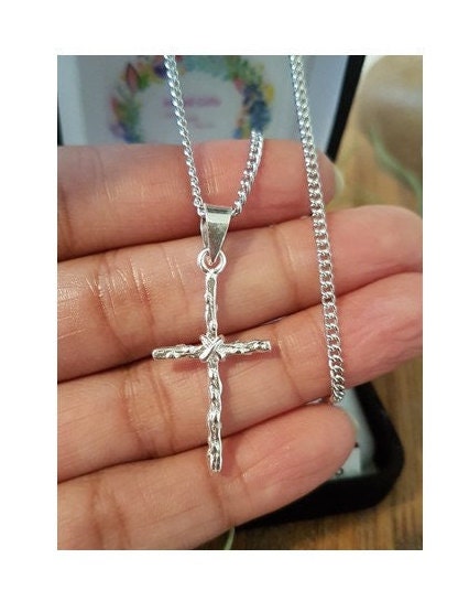 Sterling Cross Pendant, Boys Cross Necklace, Crown Of Thorns Medal, Men Rugged Sterling Cross, Graduation Gift Ideas, Confirmation Jewelry