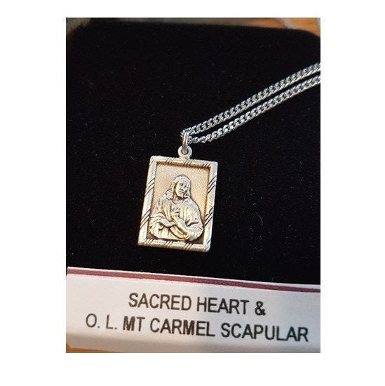 Scapular Medal Sterling Silver, Sterling Sacred Heart Pendant, Our Lady of Mt Carmel Pendant, Double sided scapular Necklace, Religious Gift