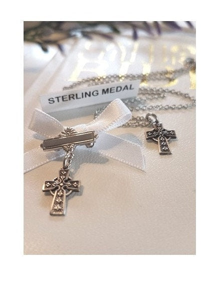 Baby Sterling Pin, Children Sterling Silver Cross, Celtic Cross Lapel Pin, Celtic Cross Necklace, Baptism Jewellery, Christening Gift